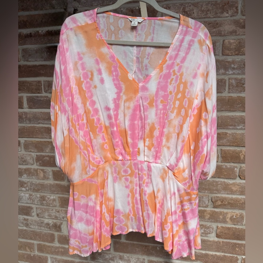Cato Pink and Orange Tie Dye Women's Peplum Top Size XL